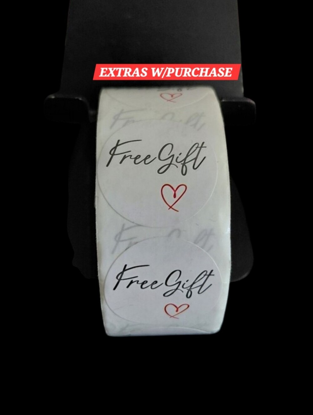 500ct. 'Free Gift' Sticker White with Black/Red Print Bonus 3 Random Polymailers